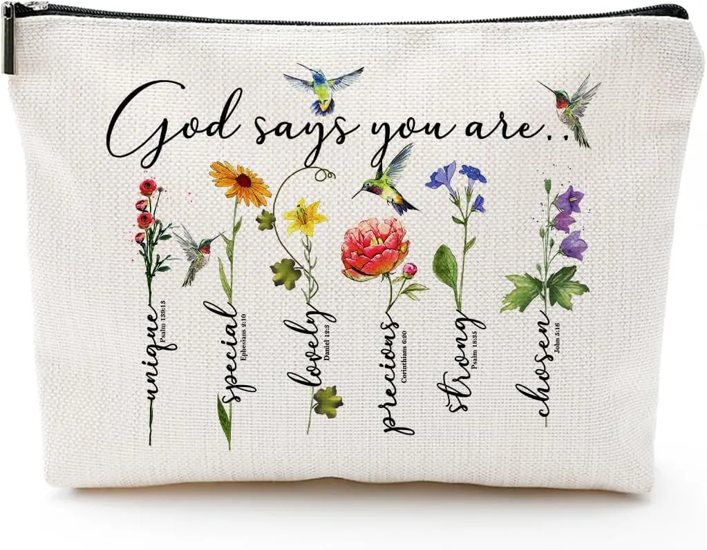 God Says You Are...Christian Gift for Women Inspirational Bible Verse Cosmetic Bags with Zipper Motivational Religious Travel Pouch for Women, Mother, Sister
