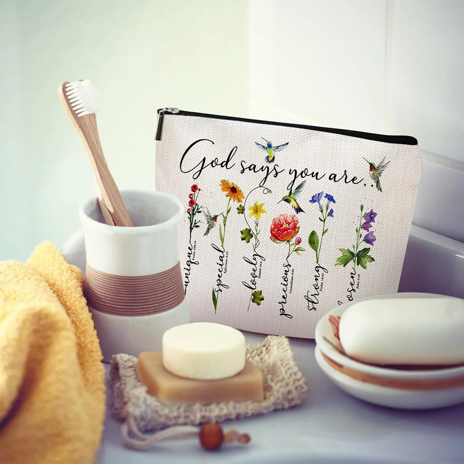 God Says You Are...Christian Gift for Women Inspirational Bible Verse Cosmetic Bags with Zipper Motivational Religious Travel Pouch for Women, Mother, Sister