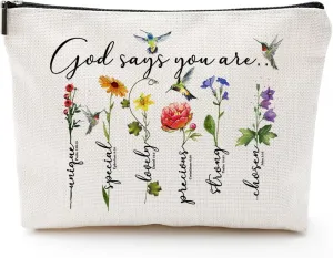 God Says You Are...Christian Gift for Women Inspirational Bible Verse Cosmetic Bags with Zipper Motivational Religious Travel Pouch for Women, Mother, Sister
