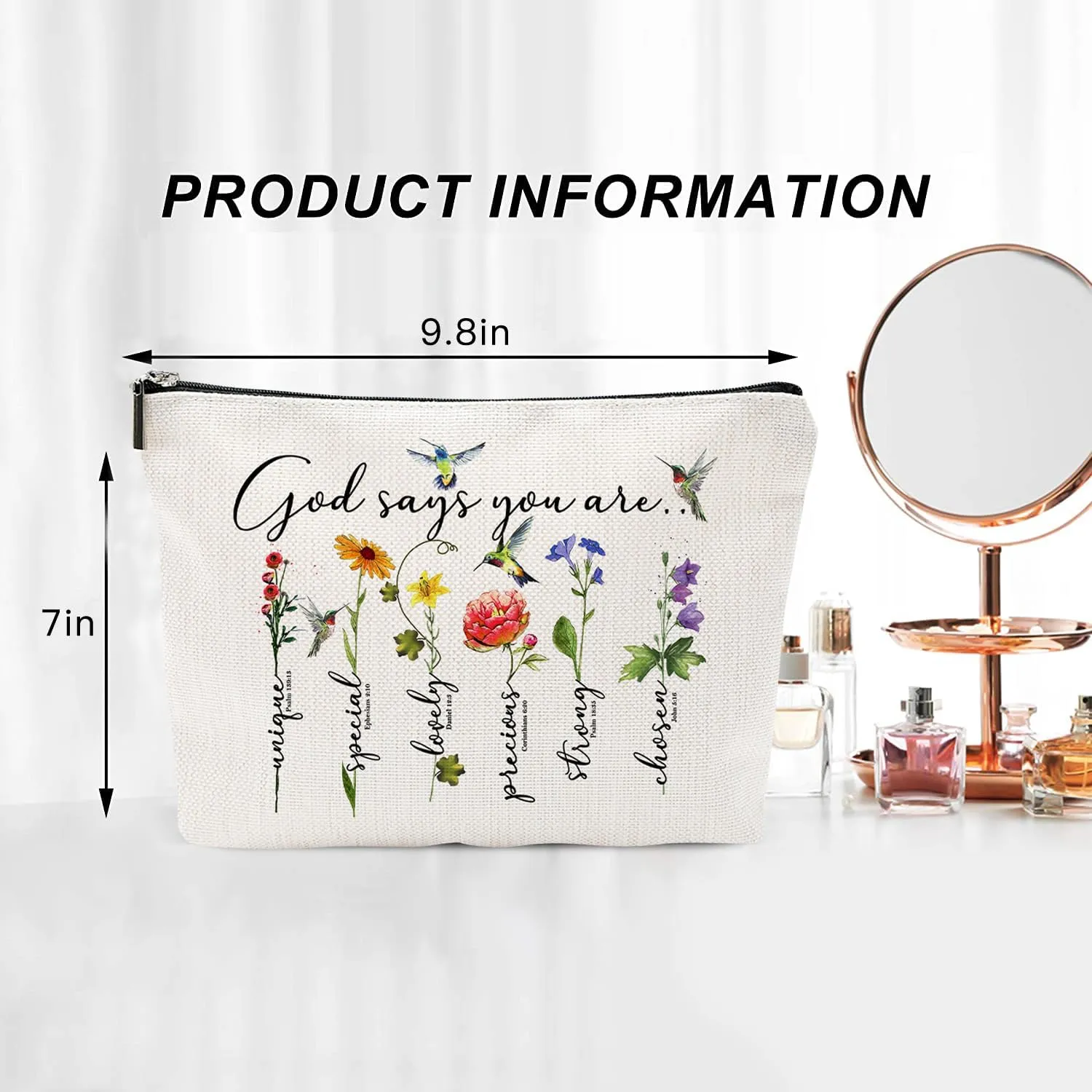 God Says You Are...Christian Gift for Women Inspirational Bible Verse Cosmetic Bags with Zipper Motivational Religious Travel Pouch for Women, Mother, Sister