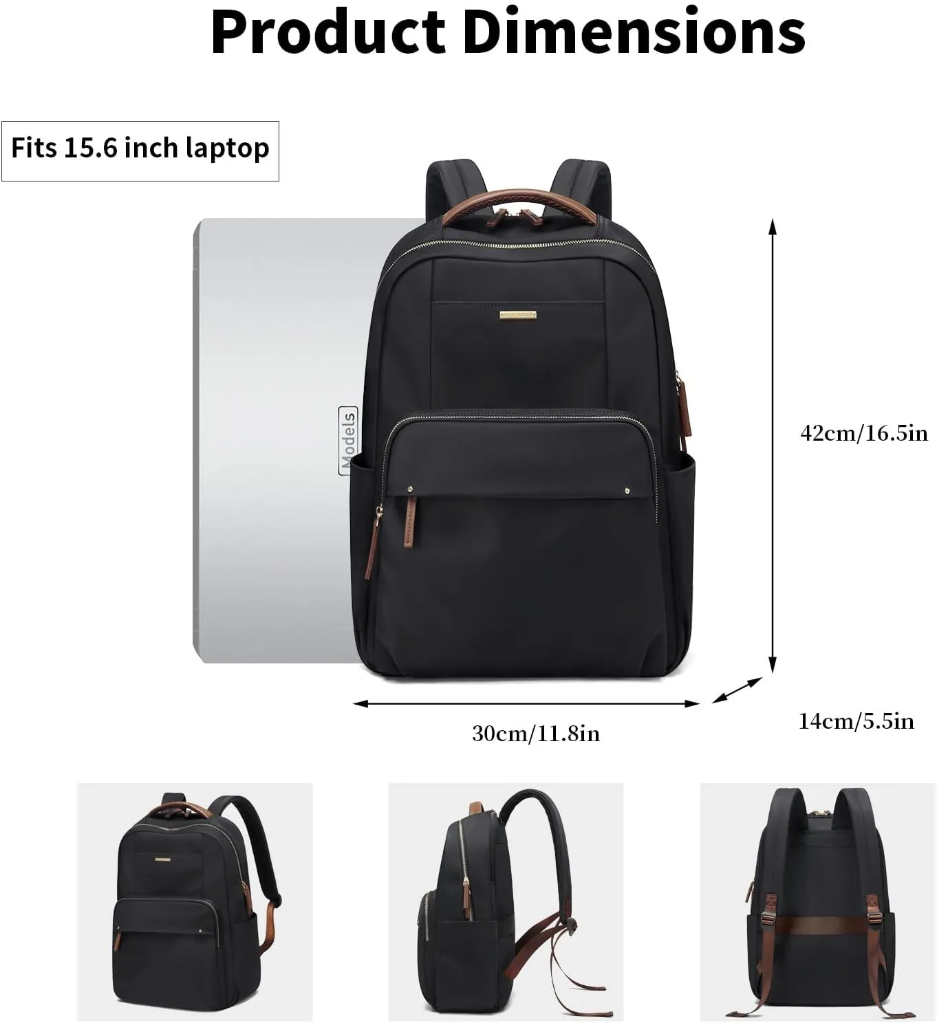 GOLF SUPAGS Laptop Backpack for Women Computer Bag Casual Daypack Fits 15.6 Inch Notebook Work Travel Backpacks (Black)