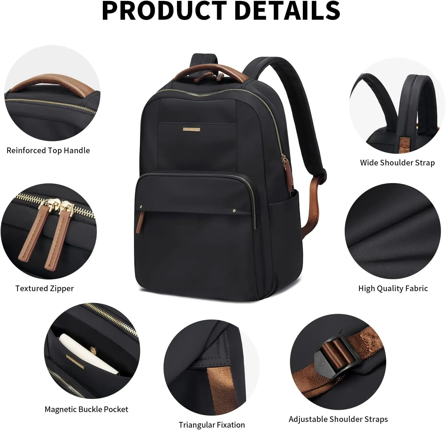 GOLF SUPAGS Laptop Backpack for Women Computer Bag Casual Daypack Fits 15.6 Inch Notebook Work Travel Backpacks (Black)