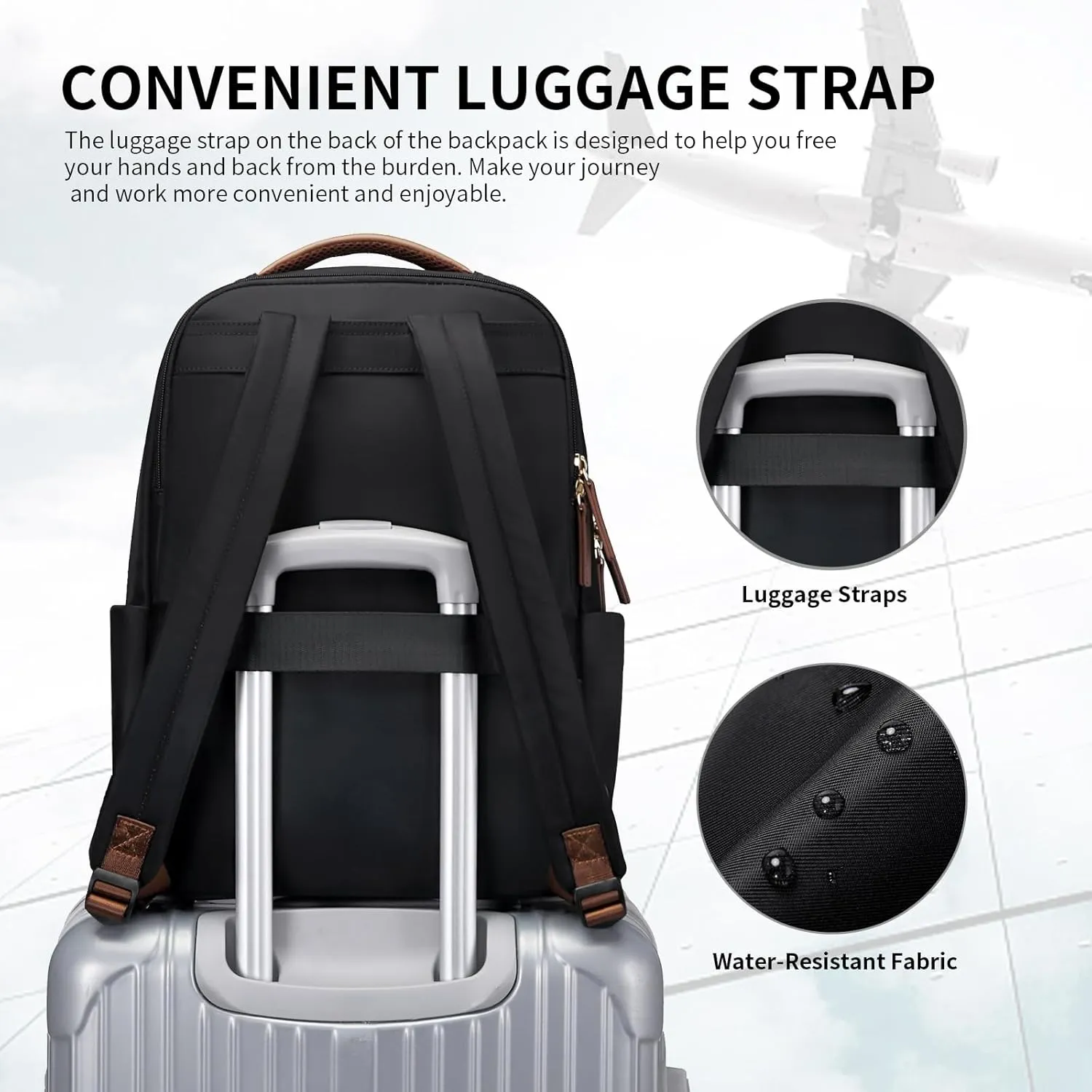 GOLF SUPAGS Laptop Backpack for Women Computer Bag Casual Daypack Fits 15.6 Inch Notebook Work Travel Backpacks (Black)
