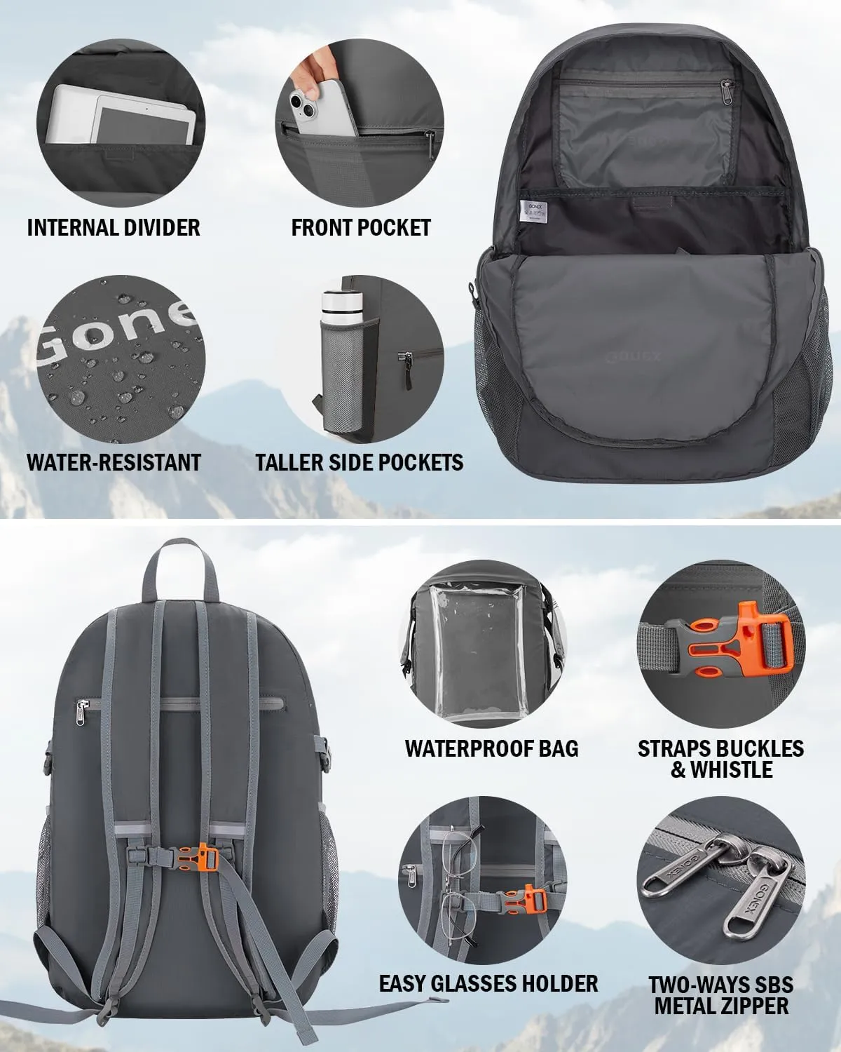 Gonex 30L Ultra Lightweight Packable Backpack, Handy Foldable Daypack for Camping Outdoor Travel Cycling Backpacking
