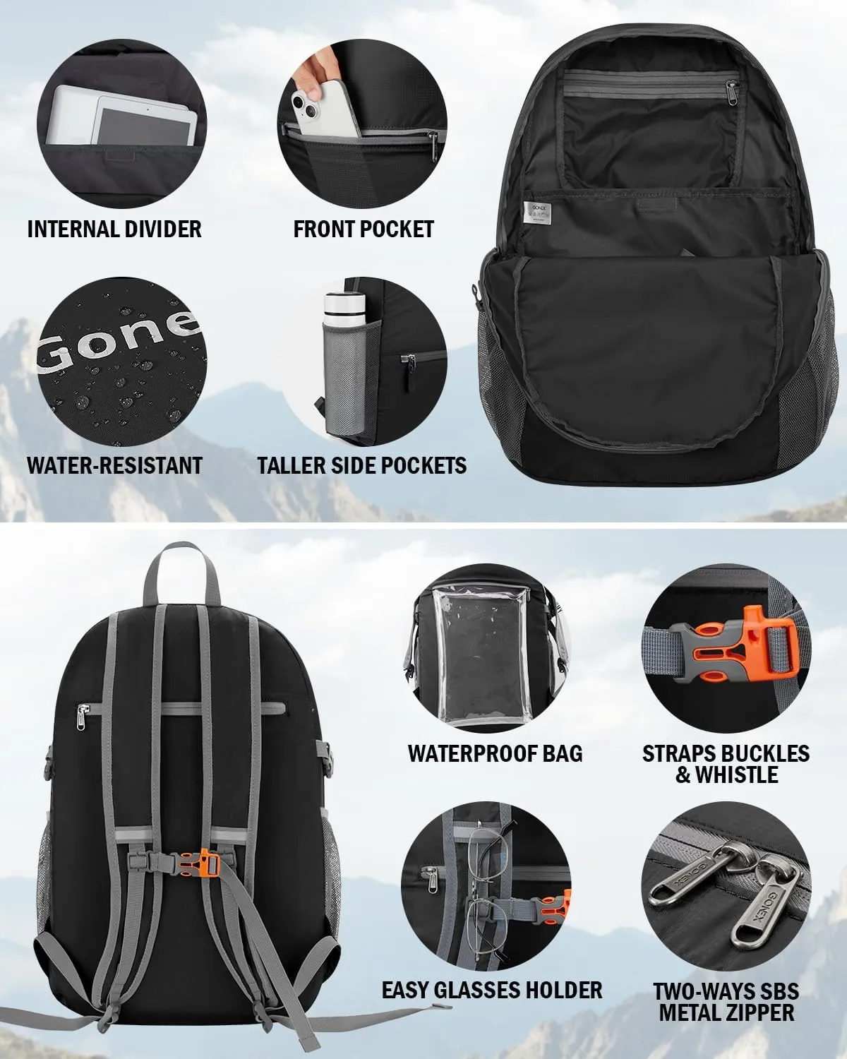 Gonex 30L Ultra Lightweight Packable Backpack, Handy Foldable Daypack for Camping Outdoor Travel Cycling Backpacking