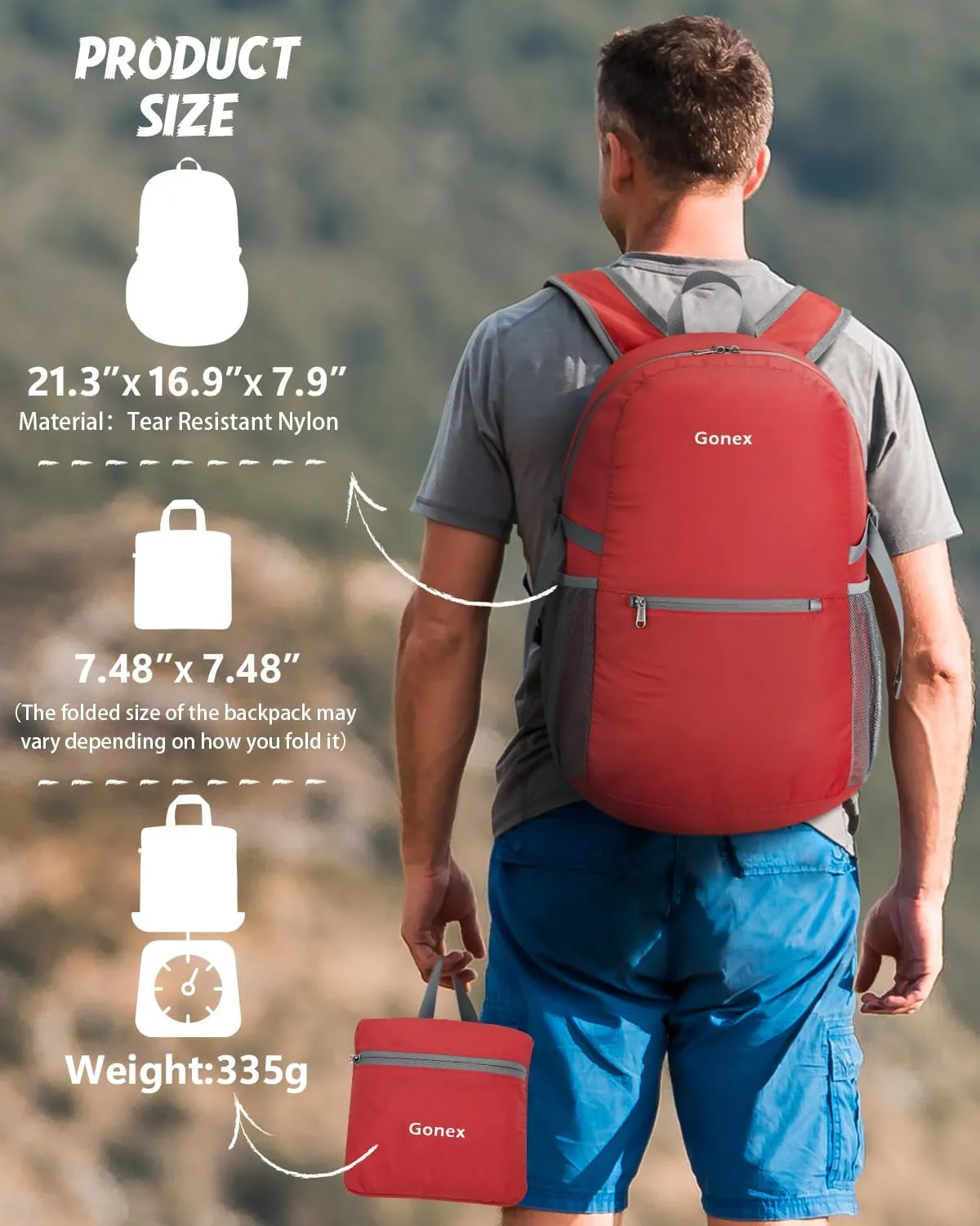 Gonex 30L Ultra Lightweight Packable Backpack, Handy Foldable Daypack for Camping Outdoor Travel Cycling Backpacking