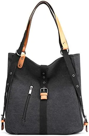 Handbags Wallets Canvas Shoulder Bags Women's Beach Bags Casual School Hobo Bags Convertible Backpacks (Black)