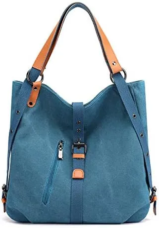 Handbags Wallets Canvas Shoulder Bags Women's Beach Bags Casual School Hobo Bags Convertible Backpacks (Blue)
