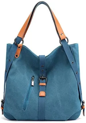 Handbags Wallets Canvas Shoulder Bags Women's Beach Bags Casual School Hobo Bags Convertible Backpacks (Blue)