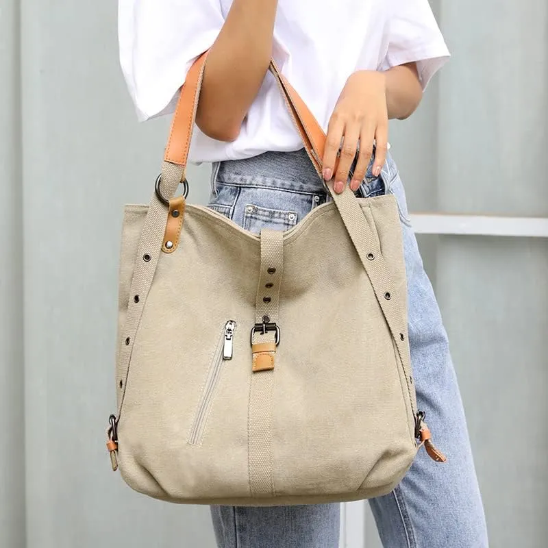 Handbags Wallets Canvas Shoulder Bags Women's Beach Bags Casual School Hobo Bags Convertible Backpacks (Dark brown)