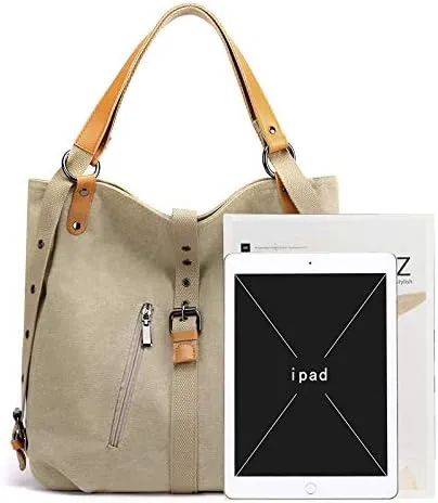 Handbags Wallets Canvas Shoulder Bags Women's Beach Bags Casual School Hobo Bags Convertible Backpacks (Dark brown)