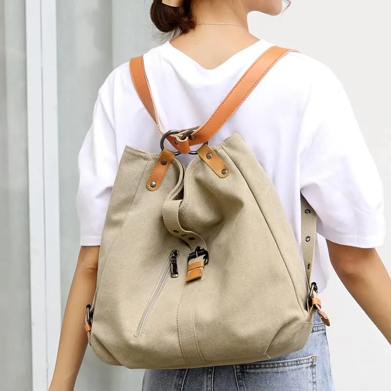 Handbags Wallets Canvas Shoulder Bags Women's Beach Bags Casual School Hobo Bags Convertible Backpacks (Dark brown)