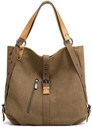 Handbags Wallets Canvas Shoulder Bags Women's Beach Bags Casual School Hobo Bags Convertible Backpacks (Dark brown)
