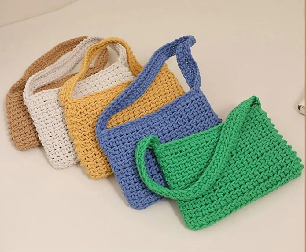 Handcrafted Crochet Cotton Handwoven Boho Knit Beach Shoulder & Tote Bag for Women Summer Vacation Essential
