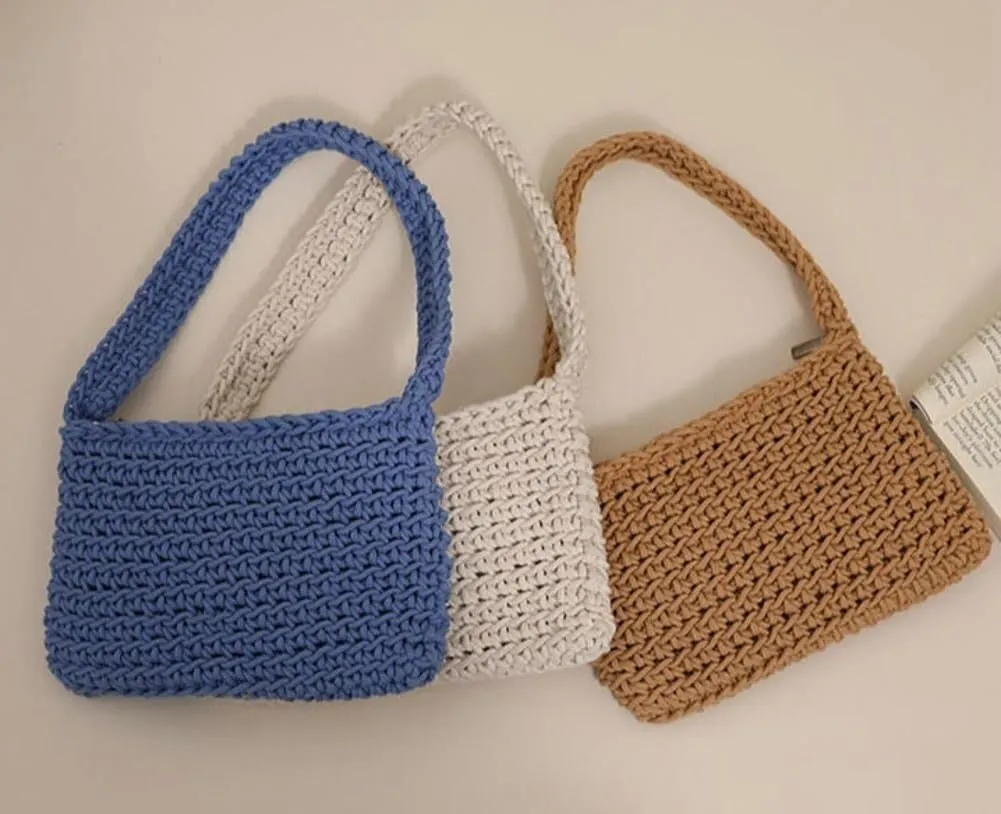 Handcrafted Crochet Cotton Handwoven Boho Knit Beach Shoulder & Tote Bag for Women Summer Vacation Essential