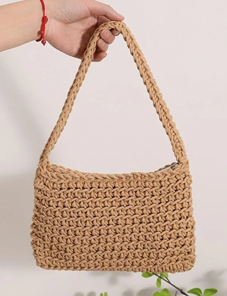 Handcrafted Crochet Cotton Handwoven Boho Knit Beach Shoulder & Tote Bag for Women Summer Vacation Essential