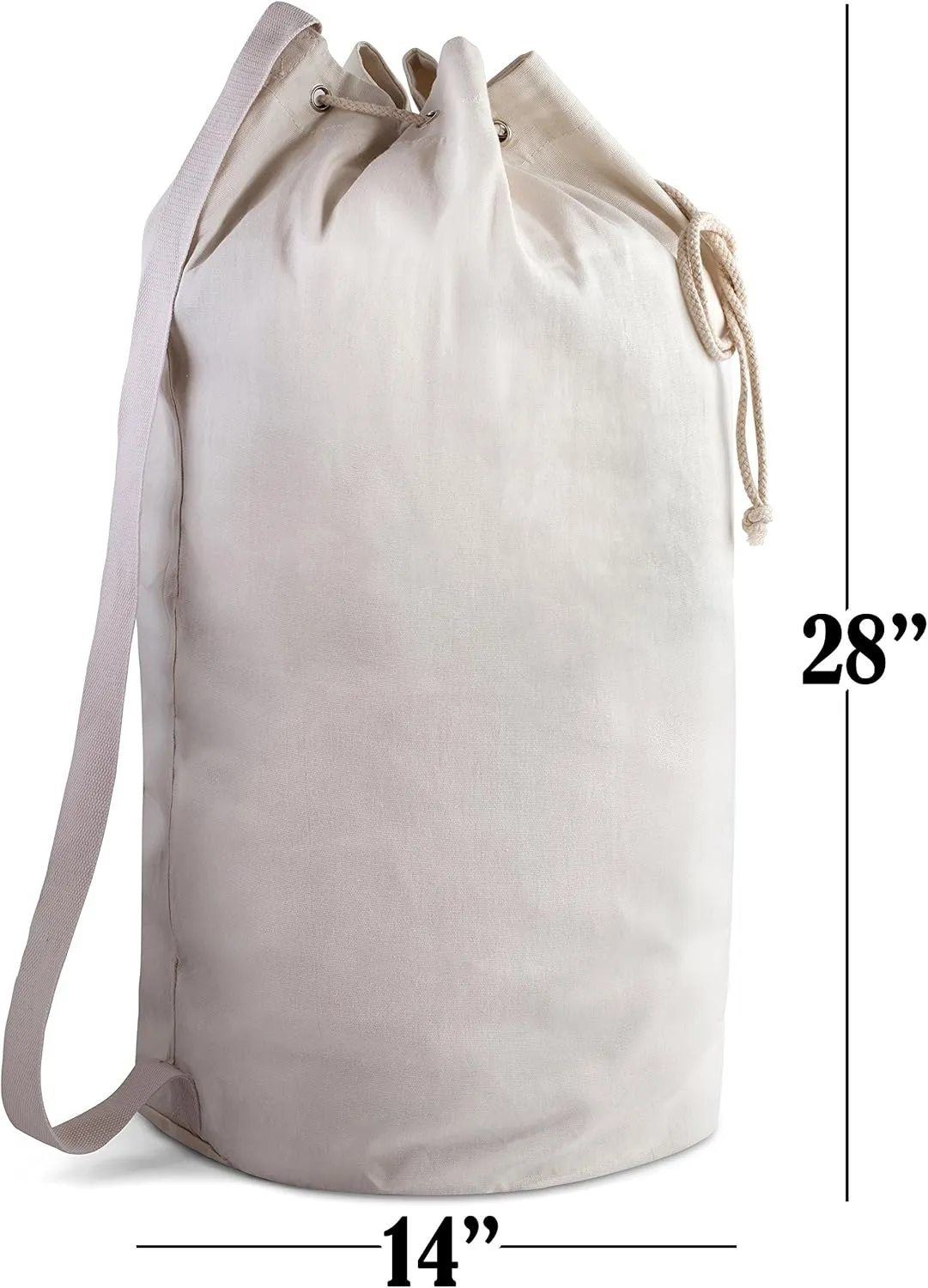 Handy Laundry Canvas Duffel Bag - Drawstring, Leather Closure, Shoulder Strap
