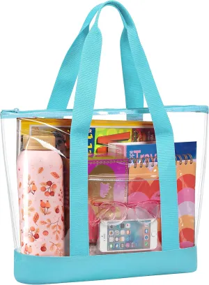 Handy Laundry Clear Tote Bag - Zipper Closure, Long Shoulder Strap, Fabric Trimming.