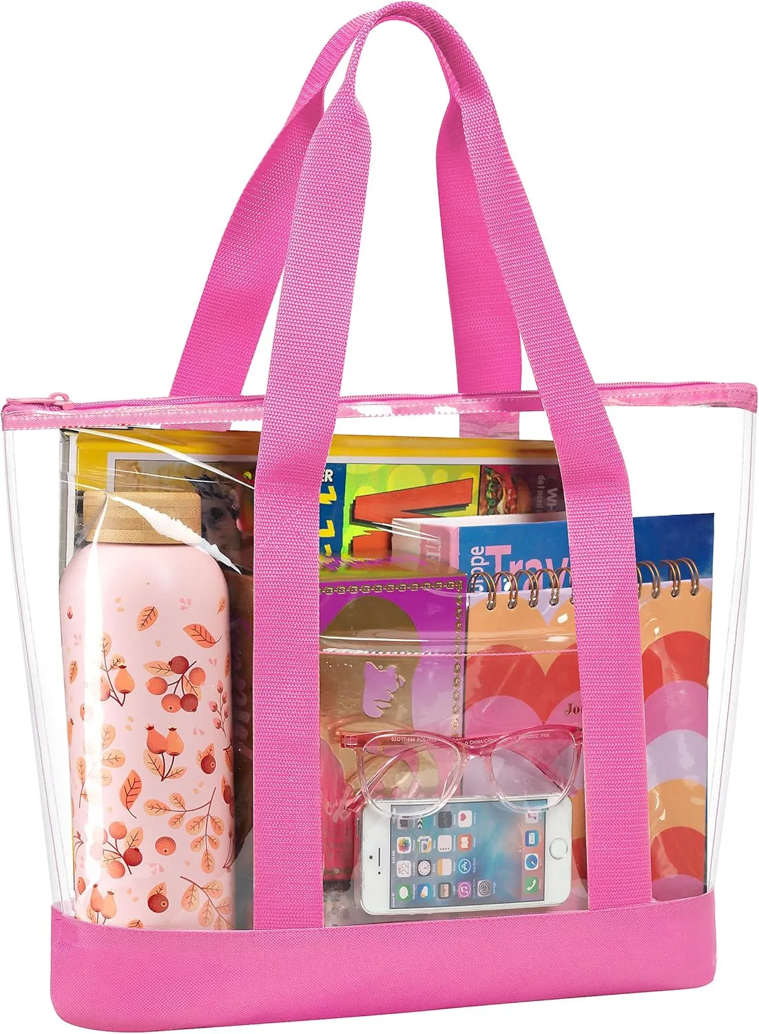 Handy Laundry Clear Tote Bag - Zipper Closure, Long Shoulder Strap, Fabric Trimming.