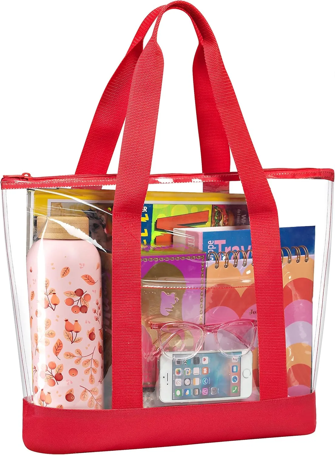 Handy Laundry Clear Tote Bag - Zipper Closure, Long Shoulder Strap, Fabric Trimming.