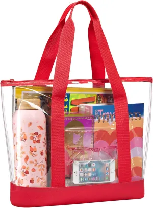 Handy Laundry Clear Tote Bag - Zipper Closure, Long Shoulder Strap, Fabric Trimming.