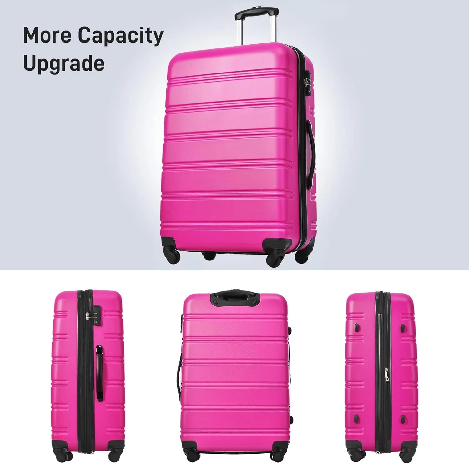 Hardshell Luggage Sets 4pcs with TSA Lock,Spinner wheels,for Men and Women. (Pink)