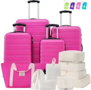 Hardshell Luggage Sets 4pcs with TSA Lock,Spinner wheels,for Men and Women. (Pink)