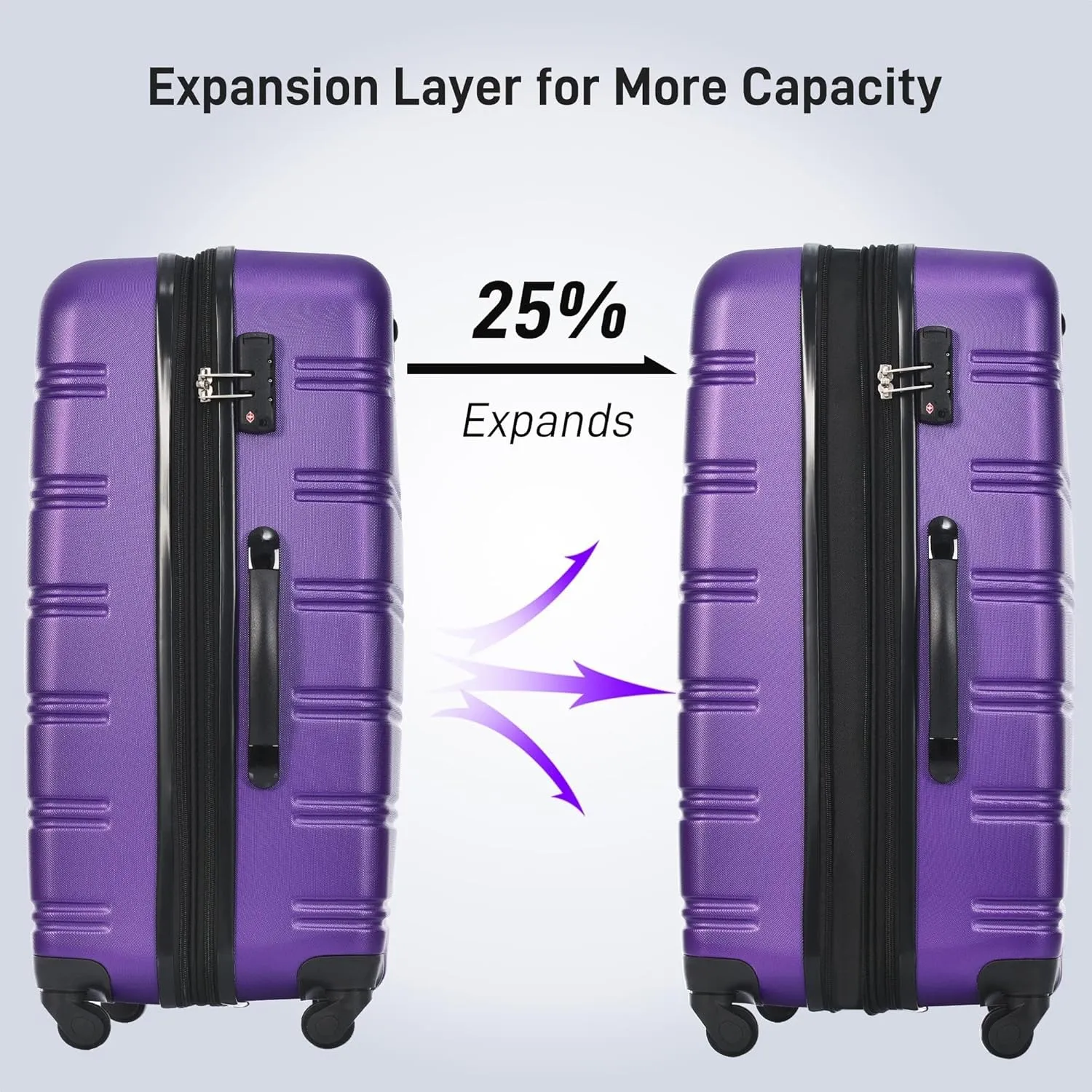 Hardshell Luggage Sets 4pcs with TSA Lock,Spinner wheels,for Men and Women. (Purple)