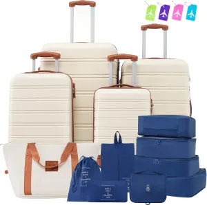 Hardshell Luggage Sets 4pcs with TSA Lock,Spinner wheels,for Men and Women. (White)