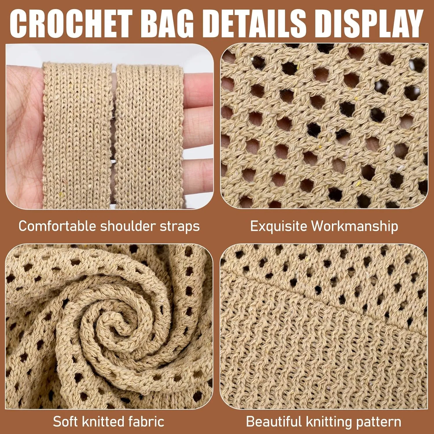 hatisan Crochet Bags for Women - Summer Beach Tote, Aesthetic Hippie Knit Bag