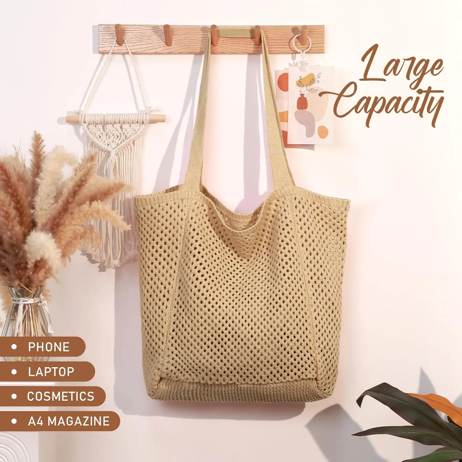 hatisan Crochet Bags for Women - Summer Beach Tote, Aesthetic Hippie Knit Bag
