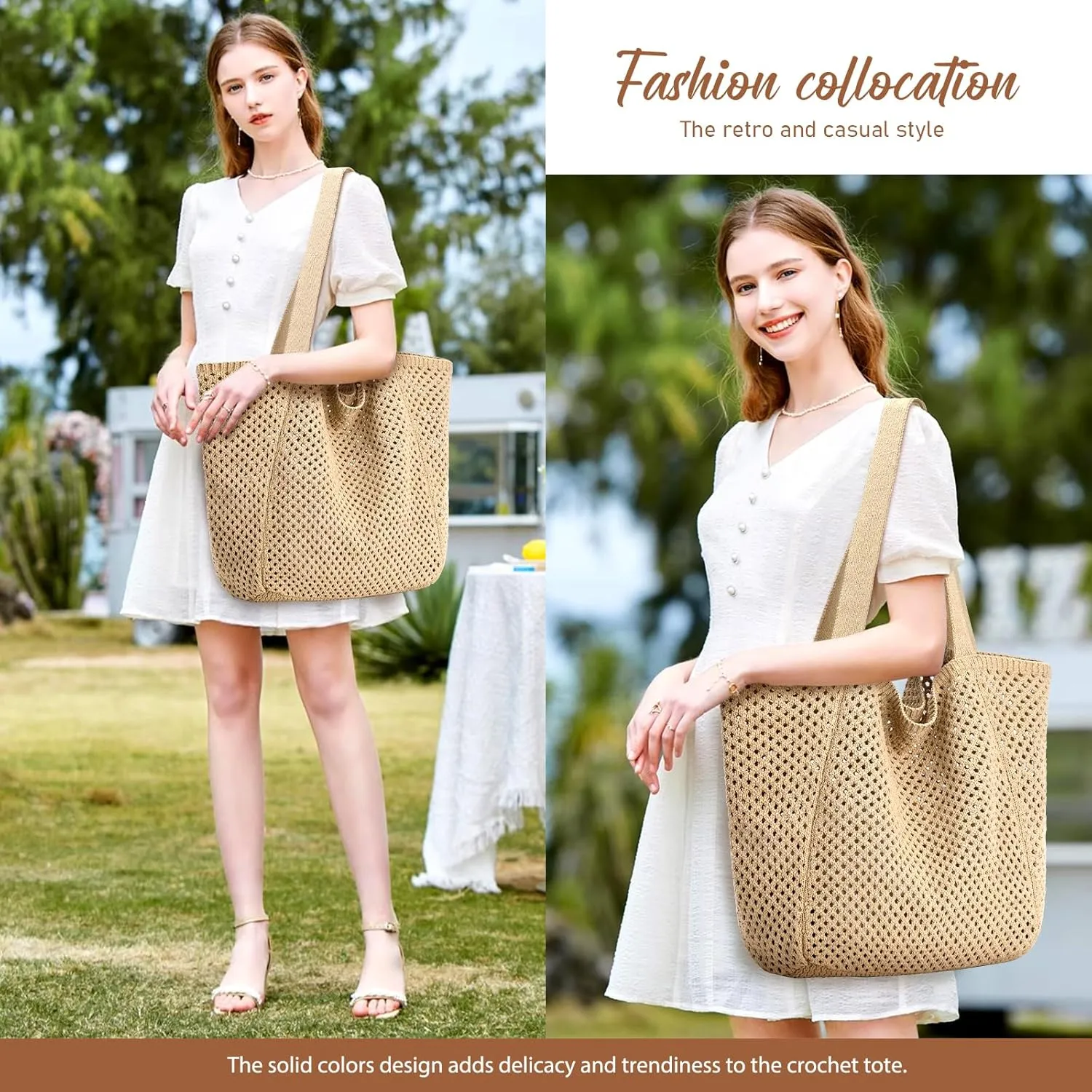 hatisan Crochet Bags for Women - Summer Beach Tote, Aesthetic Hippie Knit Bag