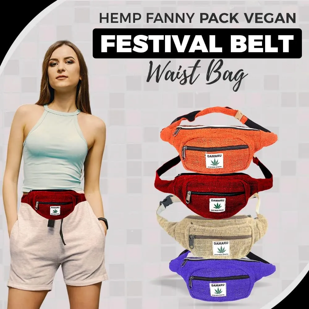 Hemp Fanny Pack Vegan Festival Belt Waist Bag Handmade Hip Bags Runners Belt for Hiking Fitness Adjustable Running Pouch for All Kinds of Phones Eco-Friendly All Purpose Travel Handy (Blue)
