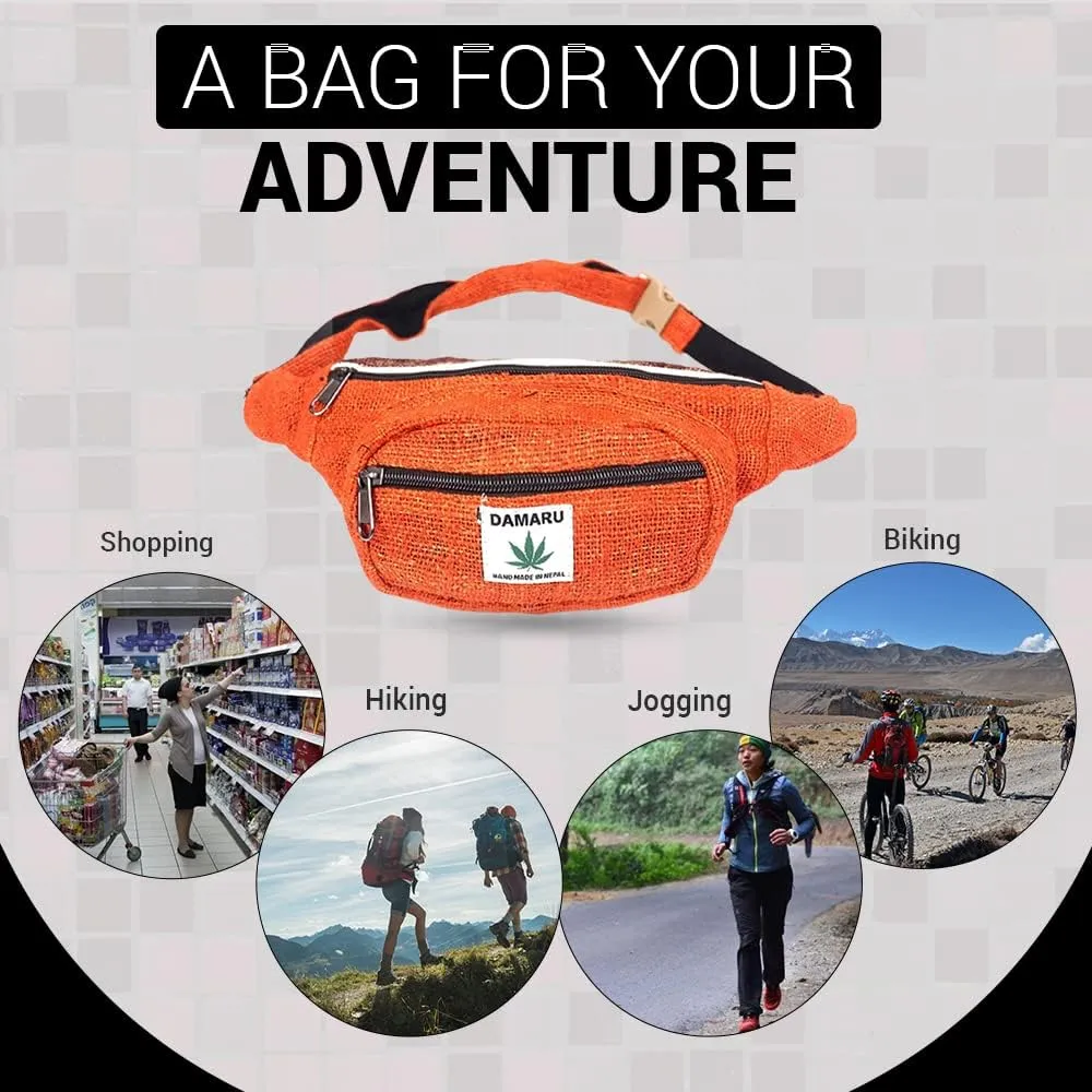 Hemp Fanny Pack Vegan Festival Belt Waist Bag Handmade Hip Bags Runners Belt for Hiking Fitness Adjustable Running Pouch for All Kinds of Phones Eco-Friendly All Purpose Travel Handy (Blue)