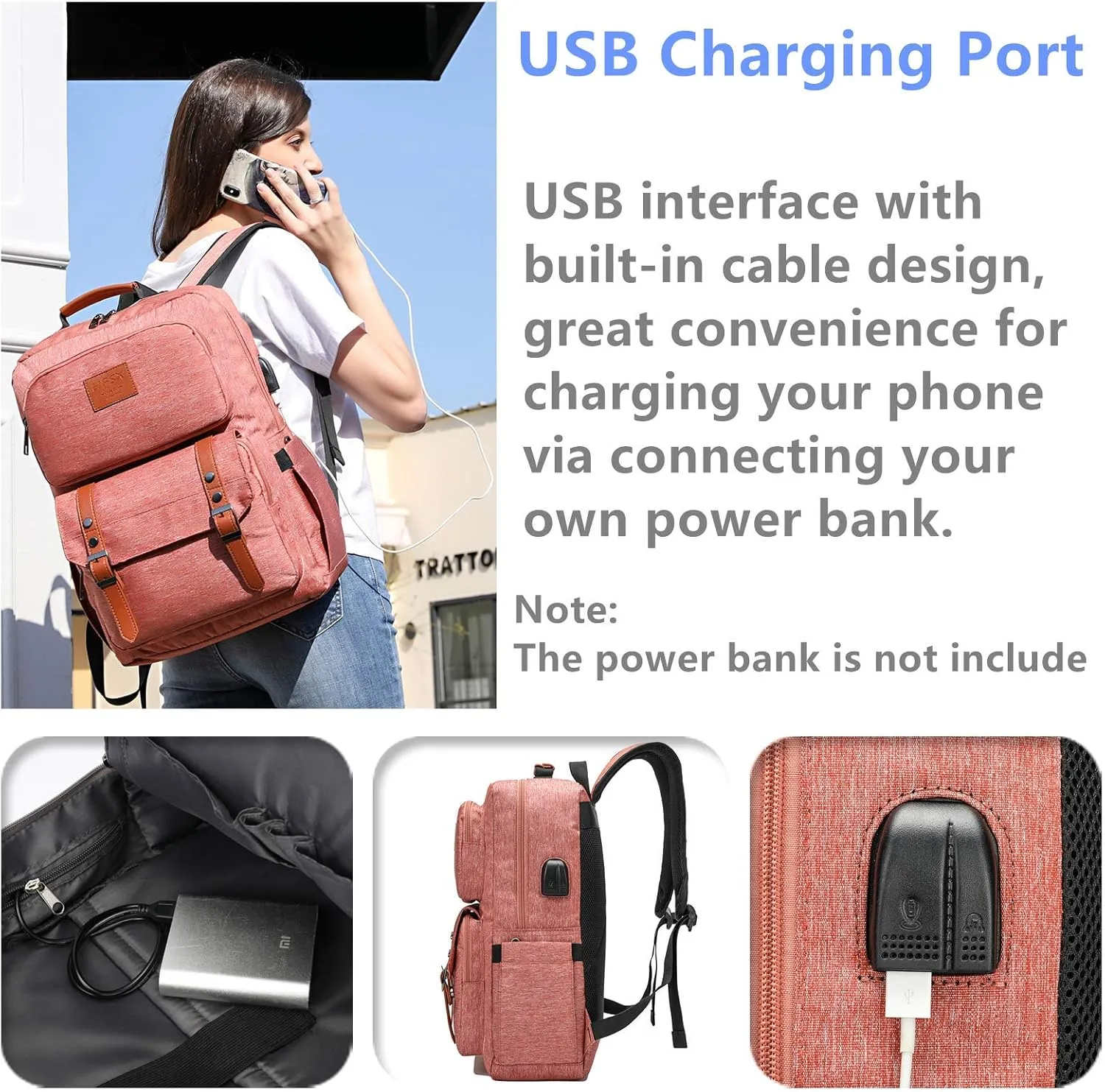 HFSX Laptop Backpack Women Men College Backpacks Bookbag Vintage Backpack Book Bag Fashion Back Pack Anti Theft Travel Backpacks with Charging Port fit 15.6 Inch Laptop Pink