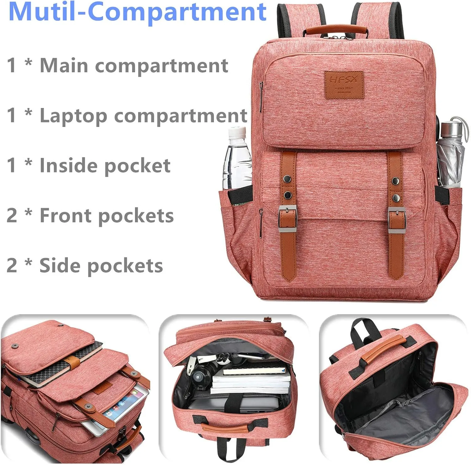 HFSX Laptop Backpack Women Men College Backpacks Bookbag Vintage Backpack Book Bag Fashion Back Pack Anti Theft Travel Backpacks with Charging Port fit 15.6 Inch Laptop Pink