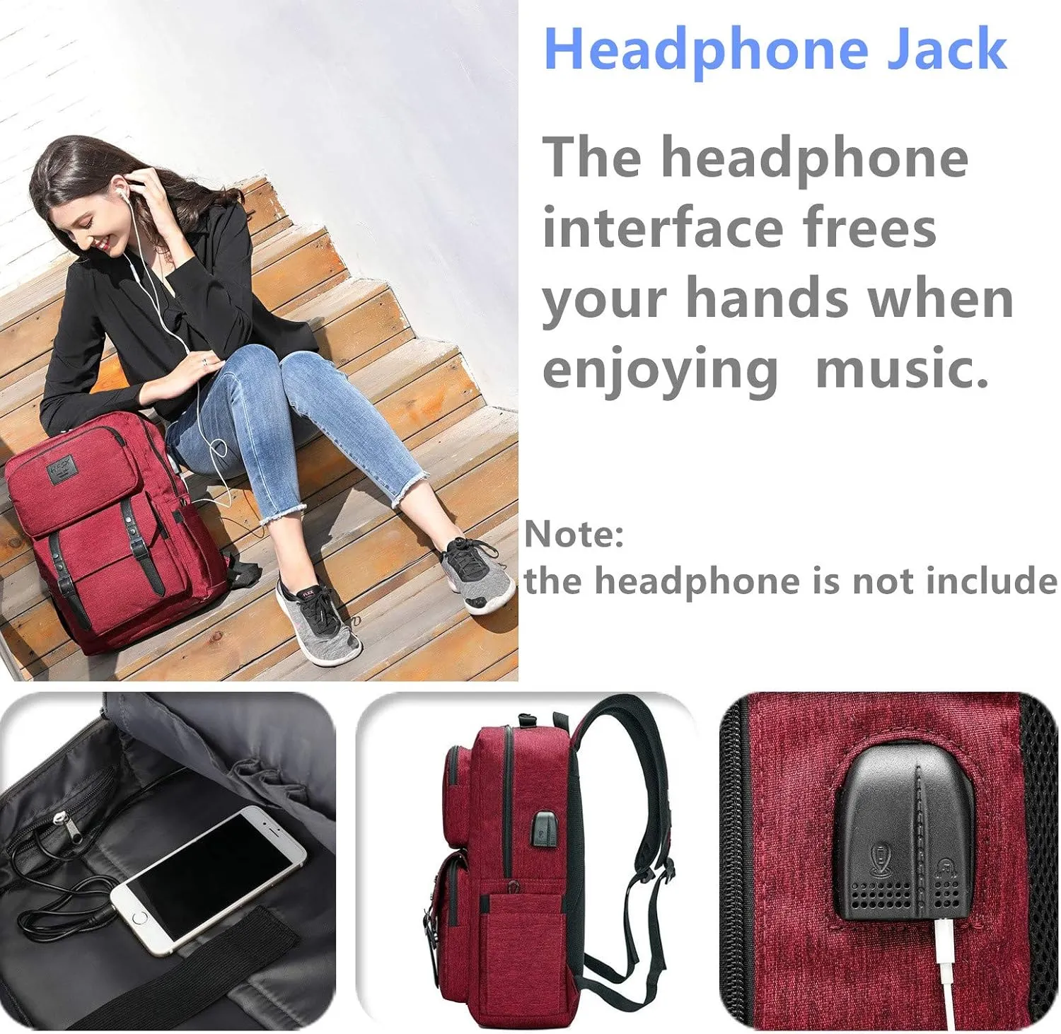 HFSX Laptop Backpack Women Men College Backpacks Bookbag Vintage Backpack Book Bag Fashion Back Pack Anti Theft Travel Backpacks with Charging Port fit 15.6 Inch Laptop Red