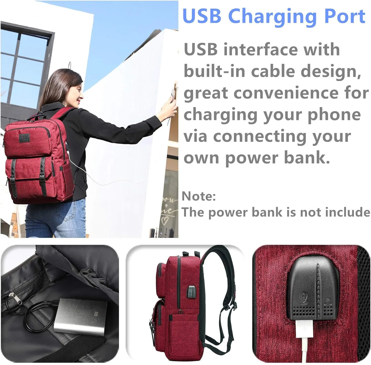 HFSX Laptop Backpack Women Men College Backpacks Bookbag Vintage Backpack Book Bag Fashion Back Pack Anti Theft Travel Backpacks with Charging Port fit 15.6 Inch Laptop Red