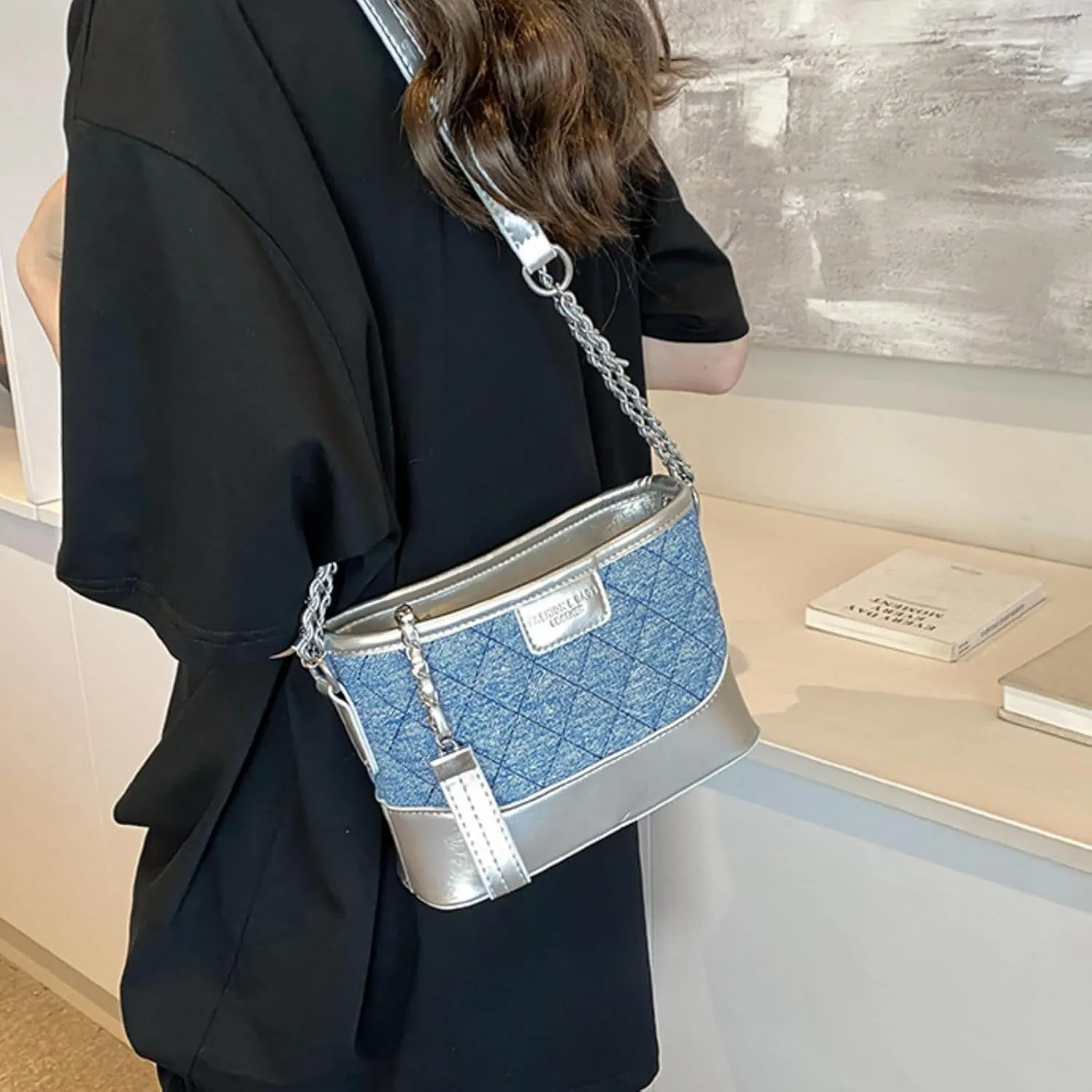 Hobo Bag For Women, Color-Block Wide Shoulder Strap Crossbody and Single Shoulder Bag,Functional Design