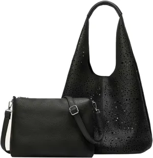 Hollow Out Hobo Bags for Women Boho PU Leather Handbag with Inner Bag Shoulder Bags for Beach Travel Vacation