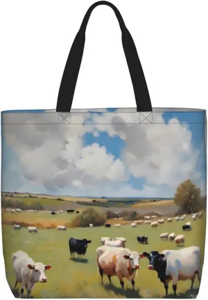 huge farm Women's Casual Tote Bags, Reusable Tote Shoulder Bags, Multi-Function Large Capacity Shopping Bags