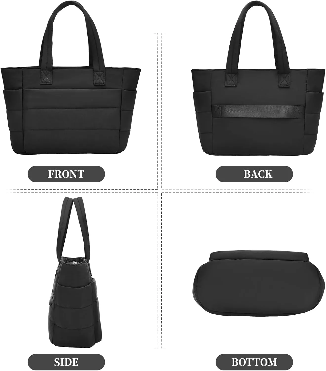 I IHAYNER Tote Bag for Women Lightweight Quilted Puffy Shoulder Handbag for Travel Work with Functional Compartments