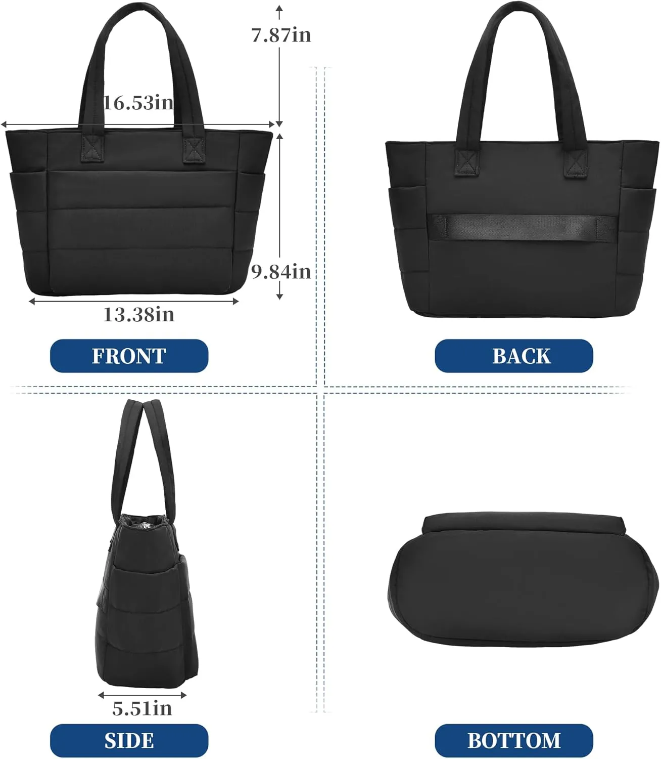 I IHAYNER Tote Bag for Women Lightweight Quilted Puffy Shoulder Handbag for Travel Work with Functional Compartments