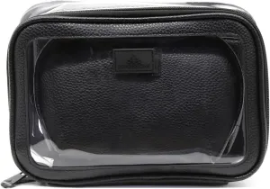 Impressions Vanity Barbados 3 pieces Zippered Travel Makeup Bag Set, Waterproof Faux Leather Traveling Cosmetic Pouches, and Large Clear Toiletry Bag for Women (Black)
