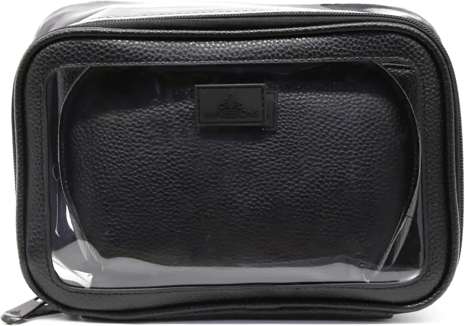 Impressions Vanity Barbados 3 pieces Zippered Travel Makeup Bag Set, Waterproof Faux Leather Traveling Cosmetic Pouches, and Large Clear Toiletry Bag for Women (Black)
