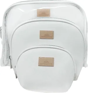 Impressions Vanity Havana Arch 3 pieces Zippered Travel Makeup Bag Set, Waterproof Faux Leather Traveling Cosmetic Pouches, and Large Clear Toiletry Bag for Women (White)
