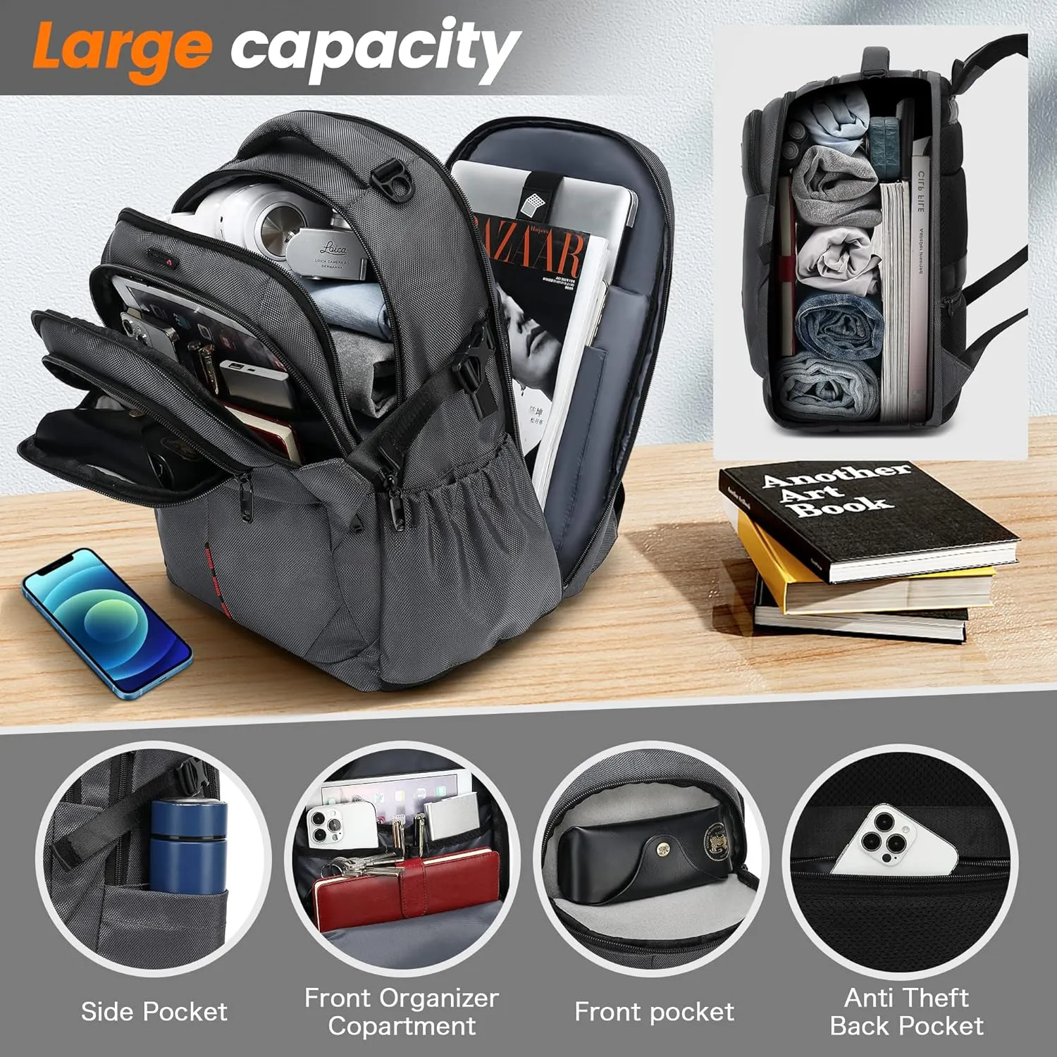 INSAVANT Laptop Backpack 15.6 Inch TSA Friendly Travel Backpacks Extra Large Durable College Travel Daypack Anti Theft with USB Charging Port Best Gift for Men Women (Grey)