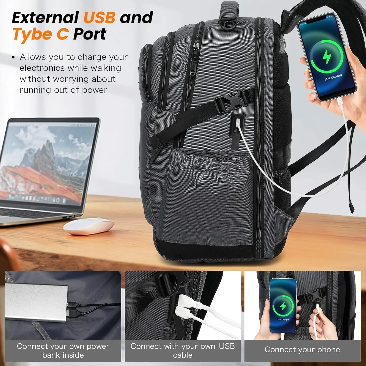 INSAVANT Laptop Backpack 15.6 Inch TSA Friendly Travel Backpacks Extra Large Durable College Travel Daypack Anti Theft with USB Charging Port Best Gift for Men Women (Grey)