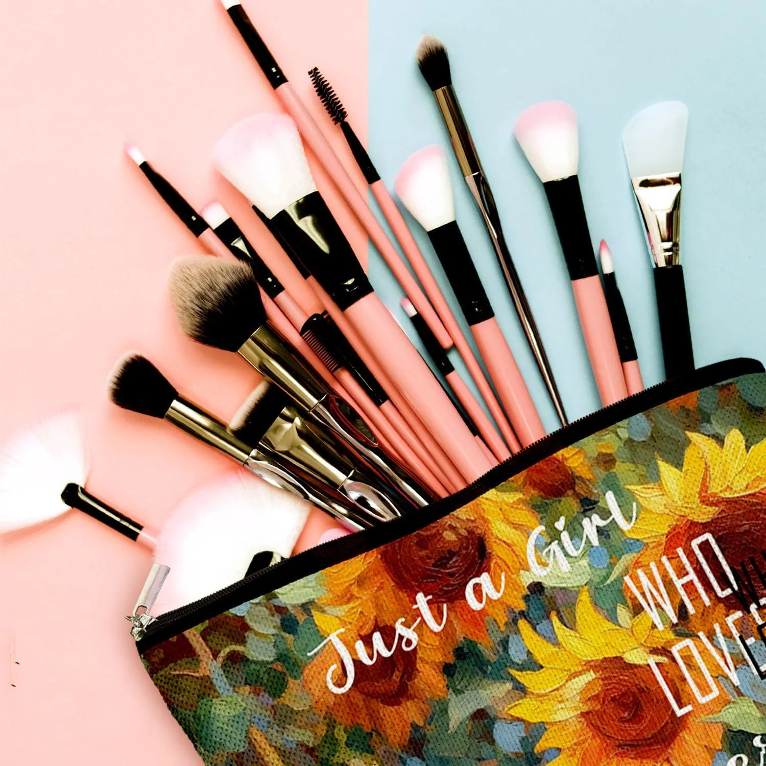 Inspirational Sunflower Cosmetic Bag for Women Ladies - Small Toiletry Cosmetic Handy Bag for Friends Daughter on Christmas Birthday - Zipper Closure Travel Pouch Storage Clutch Purse