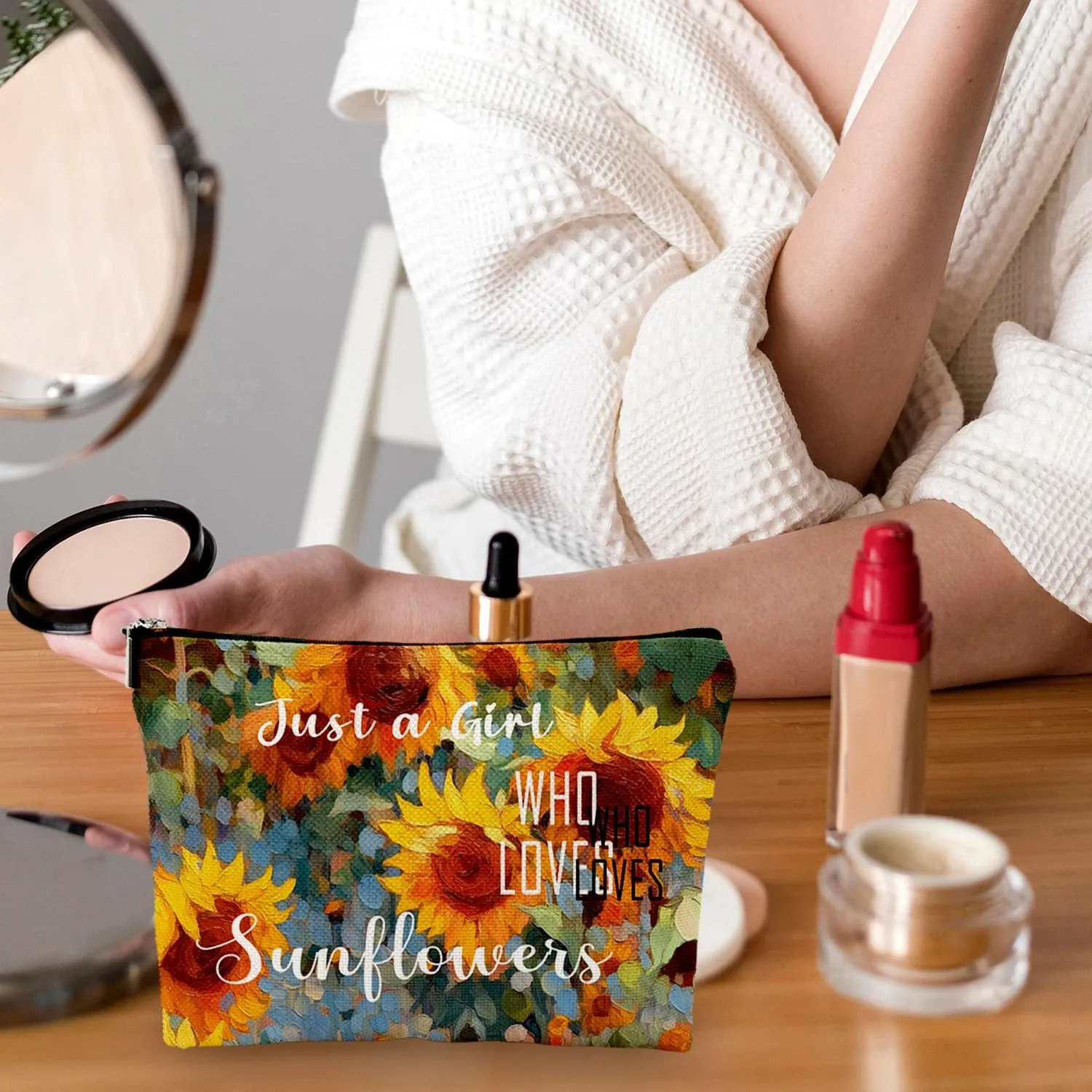Inspirational Sunflower Cosmetic Bag for Women Ladies - Small Toiletry Cosmetic Handy Bag for Friends Daughter on Christmas Birthday - Zipper Closure Travel Pouch Storage Clutch Purse
